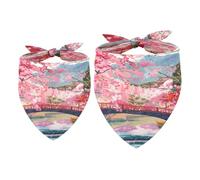 2 Pack Dog Bandana Blossom Cherry Tree Bridge Girl Boy Bibs Dog Scarf Kerchief Accessories for Small Medium Large Dogs Puppy Cat Pet