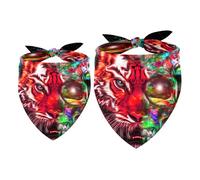 2 Pack Dog Bandana Bright Abstract Colorful Tiger Head with Half Skull Girl Boy Bibs Dog Scarf Kerchief Accessories for Small Medium Large Dogs Puppy Cat Pet