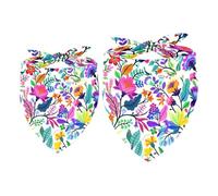 2 Pack Dog Bandana Bright Colorful Flowers and Tropic Leaves Girl Boy Bibs Dog Scarf Kerchief Accessories for Small Medium Large Dogs Puppy Cat Pet