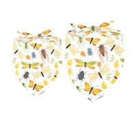 2 Pack Dog Bandana Butterfly Dragonfly Cicada Nature Insect Pattern Girl Boy Bibs Dog Scarf Kerchief Accessories for Small Medium Large Dogs Puppy Cat Pet