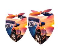 2 Pack Dog Bandana Car at Sunset Sea Girl Boy Bibs Dog Scarf Kerchief Accessories for Small Medium Large Dogs Puppy Cat Pet
