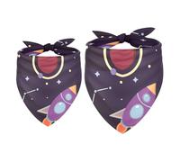 2 Pack Dog Bandana Cartoon Rocket Planet Nebula Stars Girl Boy Bibs Dog Scarf Kerchief Accessories for Small Medium Large Dogs Puppy Cat Pet