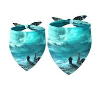 2 Pack Dog Bandana Cemetery Pumpkin Lantern at Spooky Night with Full Moon Girl Boy Bibs Dog Scarf Kerchief Accessories for Small Medium Large Dogs Puppy Cat Pet