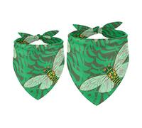 2 Pack Dog Bandana Cicada Insect with Green Forest Leaves Background Girl Boy Bibs Dog Scarf Kerchief Accessories for Small Medium Large Dogs Puppy Cat Pet