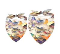2 Pack Dog Bandana Colorful Butterfly on Vintage Paper Girl Boy Bibs Dog Scarf Kerchief Accessories for Small Medium Large Dogs Puppy Cat Pet