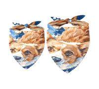2 Pack Dog Bandana Corgi and Pawprints Blue Girl Boy Bibs Dog Scarf Kerchief Accessories for Small Medium Large Dogs Puppy Cat Pet