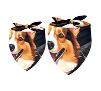 2 Pack Dog Bandana Corgi Dog on Black Girl Boy Bibs Dog Scarf Kerchief Accessories for Small Medium Large Dogs Puppy Cat Pet