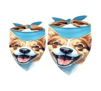 2 Pack Dog Bandana Corgi Dog on Blue Girl Boy Pet Bibs Dog Scarf Kerchief Washable Bandanas Accessories for Small Medium Large Dogs Puppy Cat Pet