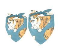 2 Pack Dog Bandana Corgi Dogs on Blue Girl Boy Bibs Dog Scarf Kerchief Accessories for Small Medium Large Dogs Puppy Cat Pet
