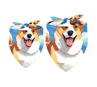 2 Pack Dog Bandana Corgi Dogs on Clouds Girl Boy Bibs Dog Scarf Kerchief Accessories for Small Medium Large Dogs Puppy Cat Pet