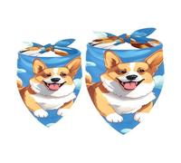 2 Pack Dog Bandana Corgi Dogs on Clouds Girl Boy Pet Bibs Dog Scarf Kerchief Washable Bandanas Accessories for Small Medium Large Dogs Puppy Cat Pet