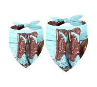 2 Pack Dog Bandana Cowboy Boots and Hat lean on Blue Rustic Wooden Girl Boy Bibs Dog Scarf Kerchief Accessories for Small Medium Large Dogs Puppy Cat Pet