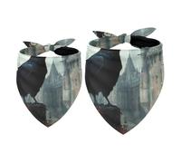 2 Pack Dog Bandana Crow on Stump Castle Girl Boy Bibs Dog Scarf Kerchief Accessories for Small Medium Large Dogs Puppy Cat Pet