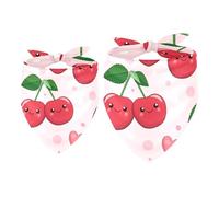 2 Pack Dog Bandana Cute Cartoon Cherry Smiling Pattern Girl Boy Bibs Dog Scarf Kerchief Accessories for Small Medium Large Dogs Puppy Cat Pet