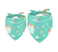2 Pack Dog Bandana Cute Cartoon Dinosaur Castle Pattern Girl Boy Bibs Dog Scarf Kerchief Accessories for Small Medium Large Dogs Puppy Cat Pet