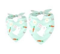 2 Pack Dog Bandana Cute White Rabbits Bunny Carrot Floral Happy Nice Light Blue Girl Boy Bibs Dog Scarf Kerchief Accessories for Small Medium Large Dogs Puppy Cat Pet