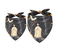 2 Pack Dog Bandana Dead Tree Graves Pumpkin Bats Girl Boy Bibs Dog Scarf Kerchief Accessories for Small Medium Large Dogs Puppy Cat Pet