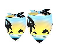 2 Pack Dog Bandana Dolphin and Flamingo at Sunset Print Girl Boy Bibs Dog Scarf Kerchief Accessories for Small Medium Large Dogs Puppy Cat Pet