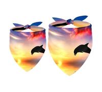 2 Pack Dog Bandana Dolphin Jumping Sunset Girl Boy Bibs Dog Scarf Kerchief Accessories for Small Medium Large Dogs Puppy Cat Pet
