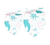 2 Pack Dog Bandana Dolphin Octopus Jellyfish Starfish Shell Undersea World Girl Boy Bibs Dog Scarf Kerchief Accessories for Small Medium Large Dogs Puppy Cat Pet