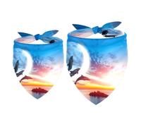 2 Pack Dog Bandana Dolphins Jumping over the Sea Girl Boy Bibs Dog Scarf Kerchief Accessories for Small Medium Large Dogs Puppy Cat Pet