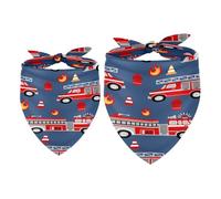 2 Pack Dog Bandana Fire Trucks on Dark Blue Girl Boy Bibs Dog Scarf Kerchief Accessories for Small Medium Large Dogs Puppy Cat Pet