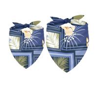 2 Pack Dog Bandana Flower Leave on Blue Square Shape Girl Boy Bibs Dog Scarf Kerchief Accessories for Small Medium Large Dogs Puppy Cat Pet