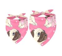 2 Pack Dog Bandana Funny Animal Pug Bow Pattern Pink Girl Boy Bibs Dog Scarf Kerchief Accessories for Small Medium Large Dogs Puppy Cat Pet