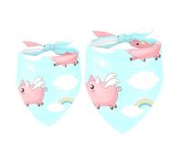 2 Pack Dog Bandana Funny Pig Flying Swing Rainbow Pattern Girl Boy Bibs Dog Scarf Kerchief Accessories for Small Medium Large Dogs Puppy Cat Pet