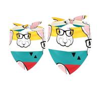 2 Pack Dog Bandana Glasses Rabbit on Rainbow Stripes Girl Boy Bibs Dog Scarf Kerchief Accessories for Small Medium Large Dogs Puppy Cat Pet