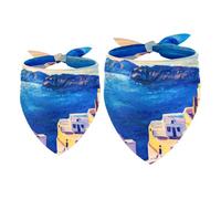 2 Pack Dog Bandana Greece Island Oil Painting Girl Boy Bibs Dog Scarf Kerchief Accessories for Small Medium Large Dogs Puppy Cat Pet