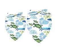 2 Pack Dog Bandana Green Turtle Blue Crab Seashells Girl Boy Bibs Dog Scarf Kerchief Accessories for Small Medium Large Dogs Puppy Cat Pet