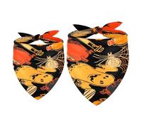 2 Pack Dog Bandana Halloween Ghost Spiderweb Burning Candle Girl Boy Bibs Dog Scarf Kerchief Accessories for Small Medium Large Dogs Puppy Cat Pet