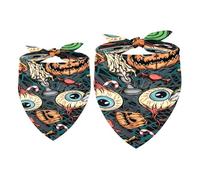2 Pack Dog Bandana Halloween Human Eyeball Broken Bone Burning Candy Girl Boy Bibs Dog Scarf Kerchief Accessories for Small Medium Large Dogs Puppy Cat Pet