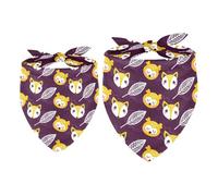 2 Pack Dog Bandana Hand Drawn Monkey Fox Leaf Pattern Girl Boy Bibs Dog Scarf Kerchief Accessories for Small Medium Large Dogs Puppy Cat Pet