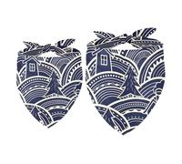 2 Pack Dog Bandana Hand-Drawn Trees and Houses Girl Boy Bibs Dog Scarf Kerchief Accessories for Small Medium Large Dogs Puppy Cat Pet