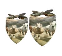 2 Pack Dog Bandana Horse Galloping in the Sea Girl Boy Bibs Dog Scarf Kerchief Accessories for Small Medium Large Dogs Puppy Cat Pet