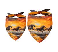 2 Pack Dog Bandana Horse Gallping on Sea Sunrise Girl Boy Bibs Dog Scarf Kerchief Accessories for Small Medium Large Dogs Puppy Cat Pet