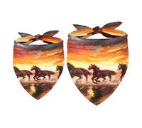 2 Pack Dog Bandana Horses Running on Sunrise Sea Girl Boy Bibs Dog Scarf Kerchief Accessories for Small Medium Large Dogs Puppy Cat Pet