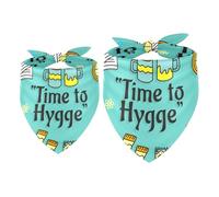 2 Pack Dog Bandana Hygge Time To Happy Girl Boy Bibs Dog Scarf Kerchief Accessories for Small Medium Large Dogs Puppy Cat Pet