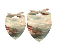 2 Pack Dog Bandana Japan Fuji Temple Lake Girl Boy Bibs Dog Scarf Kerchief Accessories for Small Medium Large Dogs Puppy Cat Pet