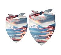 2 Pack Dog Bandana Japan Temple Mount Fuji Girl Boy Bibs Dog Scarf Kerchief Accessories for Small Medium Large Dogs Puppy Cat Pet