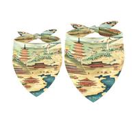 2 Pack Dog Bandana Japan Travel Map Girl Boy Bibs Dog Scarf Kerchief Accessories for Small Medium Large Dogs Puppy Cat Pet