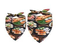 2 Pack Dog Bandana Japanese Food Sushi Feast Girl Boy Bibs Dog Scarf Kerchief Accessories for Small Medium Large Dogs Puppy Cat Pet