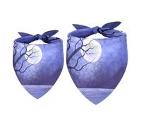 2 Pack Dog Bandana Landscape Moonlight Nature Tree Girl Boy Bibs Dog Scarf Kerchief Accessories for Small Medium Large Dogs Puppy Cat Pet