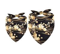 2 Pack Dog Bandana Luxury Japanese Gold Cherry Branches Girl Boy Bibs Dog Scarf Kerchief Accessories for Small Medium Large Dogs Puppy Cat Pet