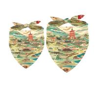 2 Pack Dog Bandana Map of Japan Travel Girl Boy Bibs Dog Scarf Kerchief Accessories for Small Medium Large Dogs Puppy Cat Pet