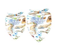 2 Pack Dog Bandana Marine Seahorse Crab Anchor Seashells Girl Boy Bibs Dog Scarf Kerchief Accessories for Small Medium Large Dogs Puppy Cat Pet