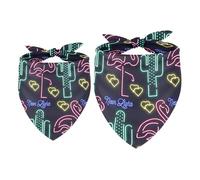 2 Pack Dog Bandana Neon Flamingo Cactus Elements Pattern Girl Boy Bibs Dog Scarf Kerchief Accessories for Small Medium Large Dogs Puppy Cat Pet