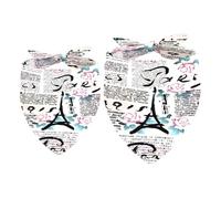 2 Pack Dog Bandana Newspaper Paris with Roses Girl Boy Bibs Dog Scarf Kerchief Accessories for Small Medium Large Dogs Puppy Cat Pet